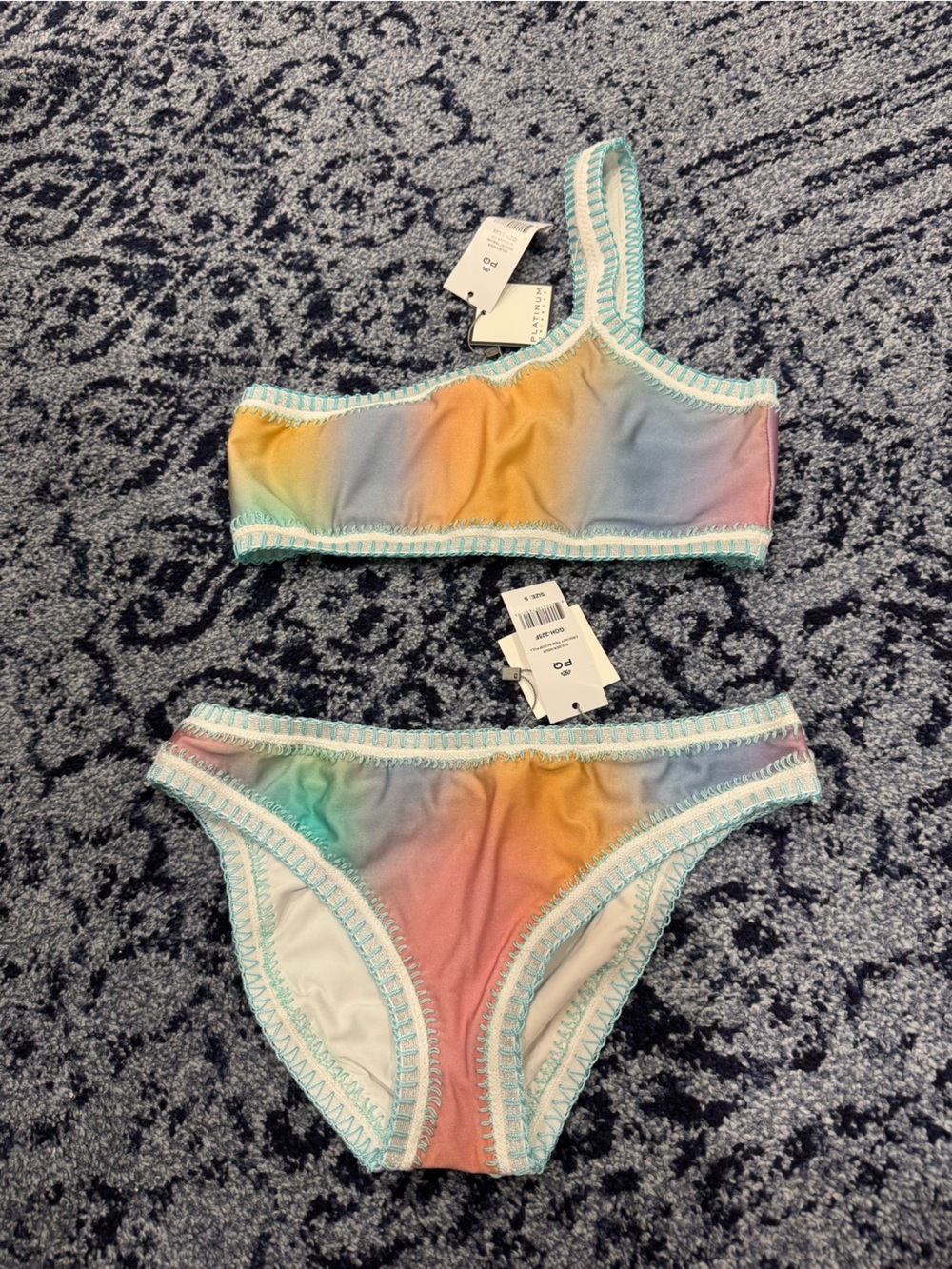 Pilyq Pastel Rainbow Ombre Bikini with Mint Trim